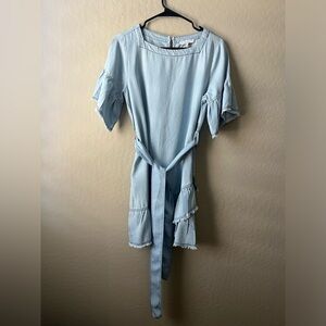 Current Air Ruffled Chambray Dress With Tie, Size Small